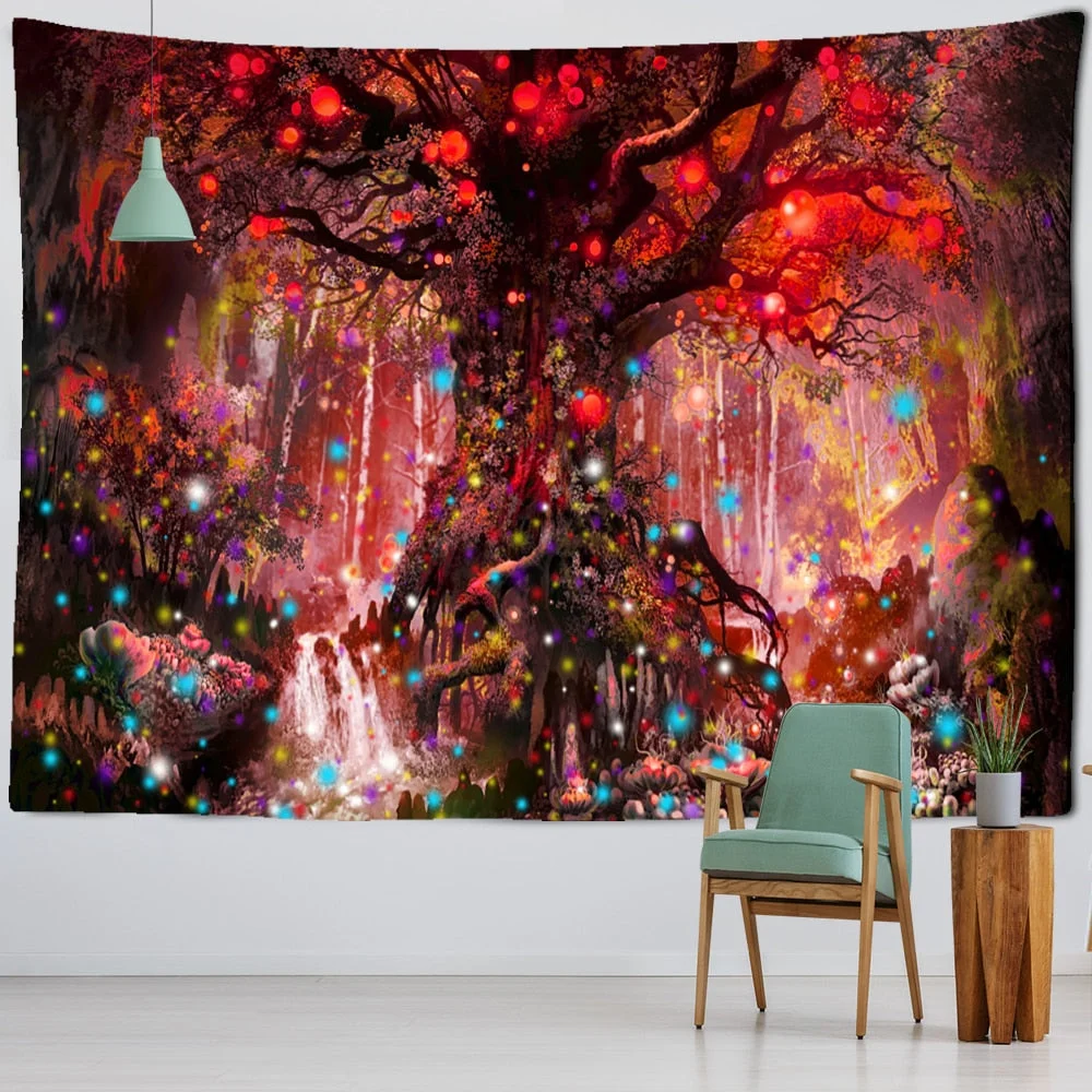 Lantern Tree Of Life Tapestry Wall Hanging Psychedelic Witchcraft Mystery Tapiz Hippie Good Luck Background Cloth Home Decor