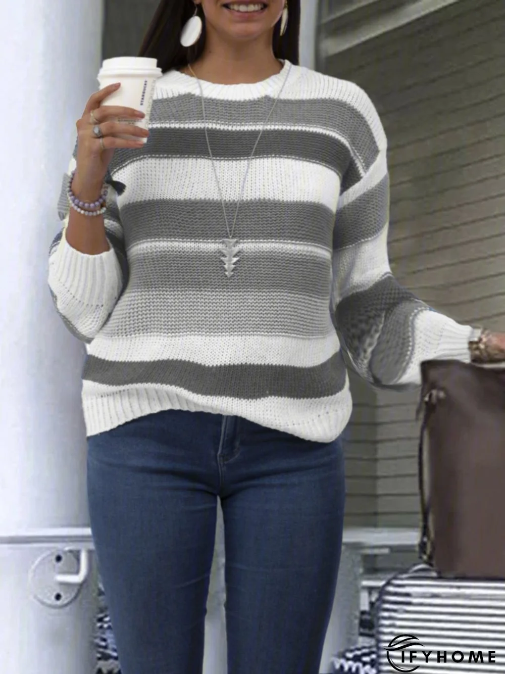 Multicolor Striped Long Sleeve Statement Sweater | IFYHOME