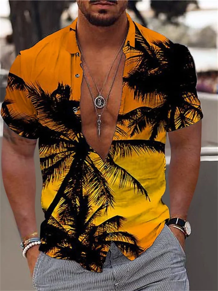3D Digital Printing Trend Loose Short-sleeved Shirt Men's Shirts Yellow, Black and White, Pink, Brown-Cosfine