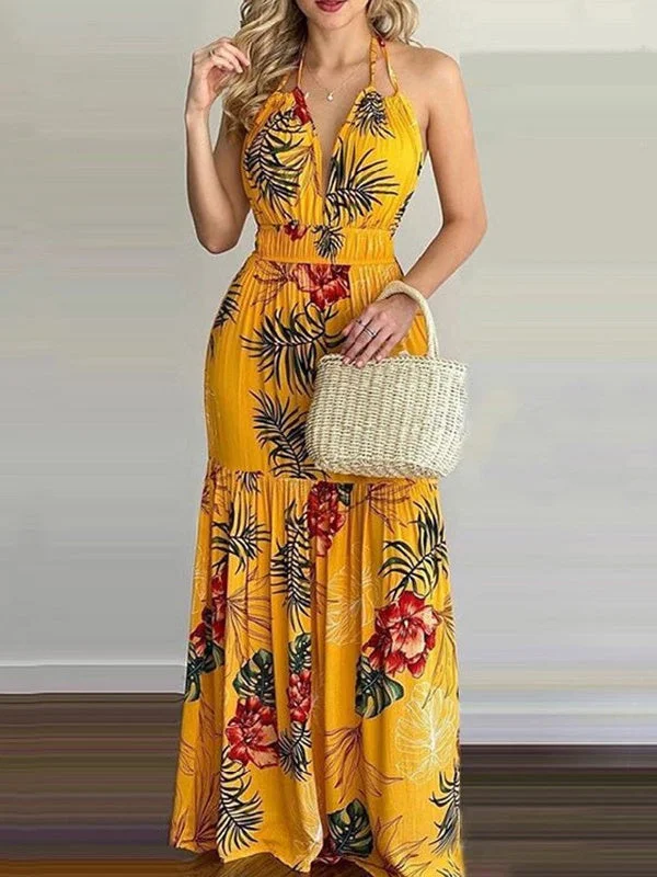 Printed Sexy Backless Sling Dress Women's Dress