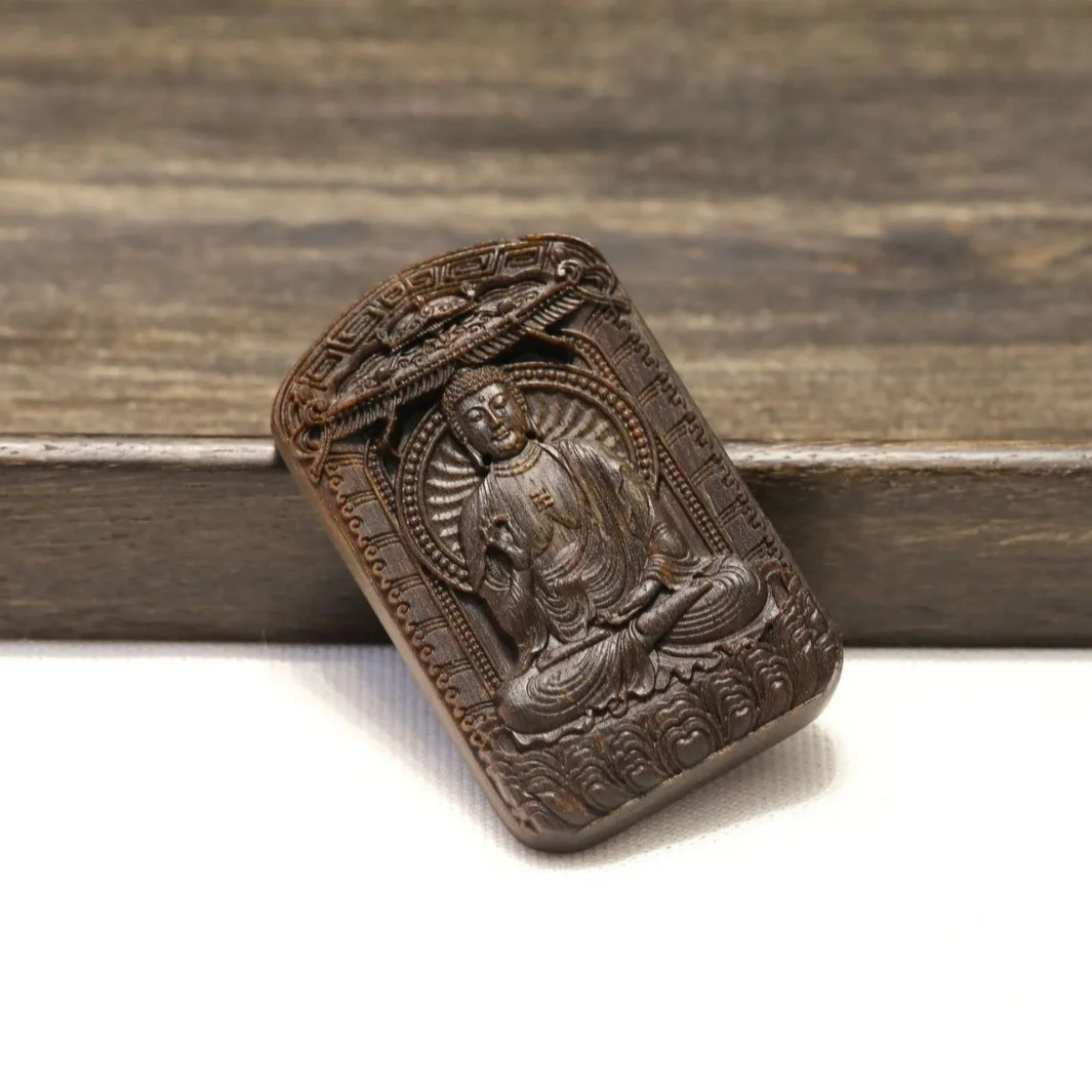 Brunei Agarwood Sinking Grade Natural Old Material 58 Amulet Finely Carved Buddha Pendant Necklace