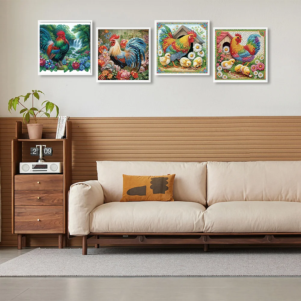 4pcs Diamond Painting - Partial Special Shaped Drill - Chicken(Canvas|30*30cm)