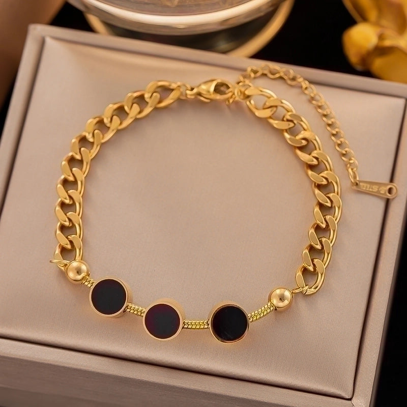 Commute Pentagram Round Square Titanium Steel Epoxy Plating 18k Gold Plated Bracelets