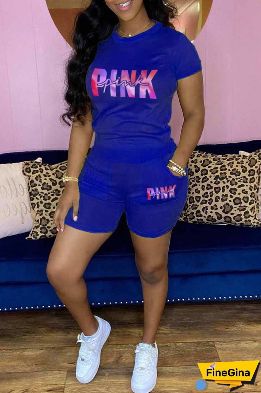 Burgundy Casual Print Letter O Neck Short Sleeve Two Pieces