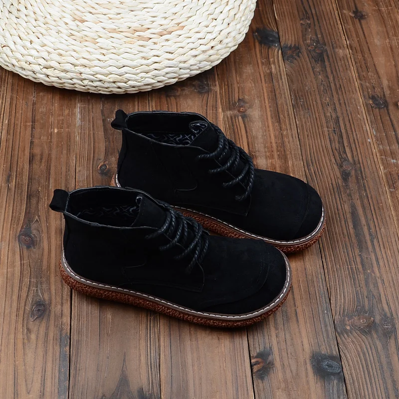 Yyvonne Retro Short Boots Japanese Thick-Sole Students Doll Shoes Mori Round Head Lace-Up Ankle Boots College Wind Womens Boots