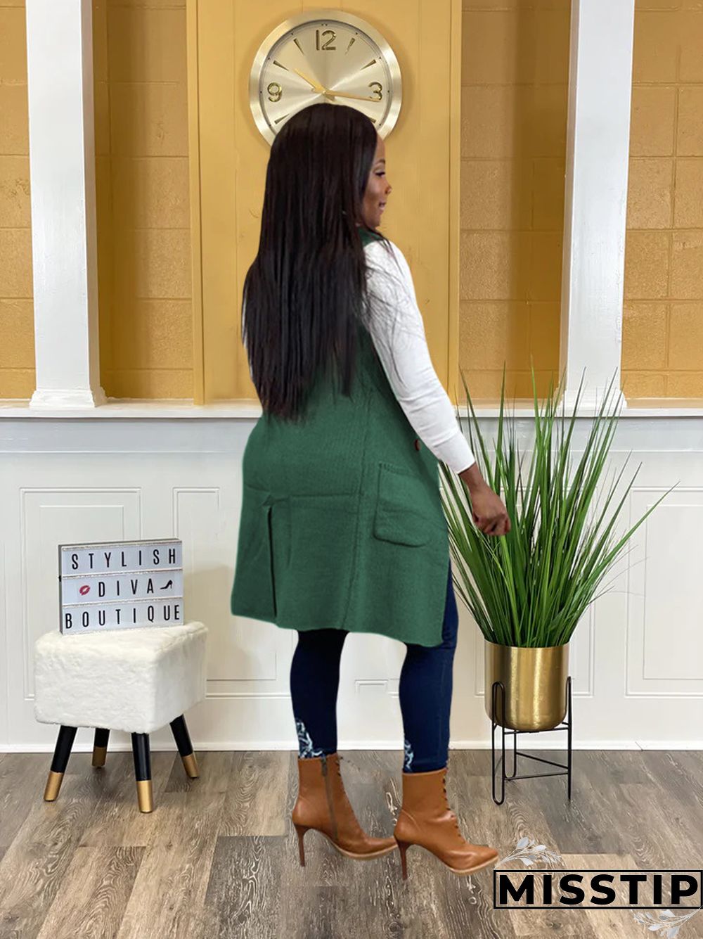 Solid Color Sleeveless knit Sweater Vest Cardigan