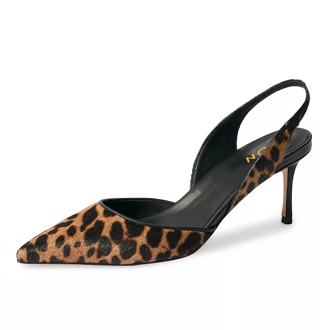 Leopard Print Pointed Toe Slingback Shoes with Stiletto Heels