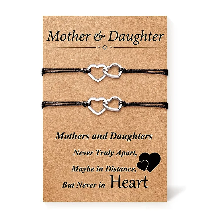 Mother and Daughter Heart Braided Bracelet Set with Warm Card, Back To School Gift With Gift Card Set For Kids