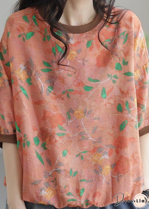 Vintage Orange O Neck Patchwork Cotton T Shirt Top Summer