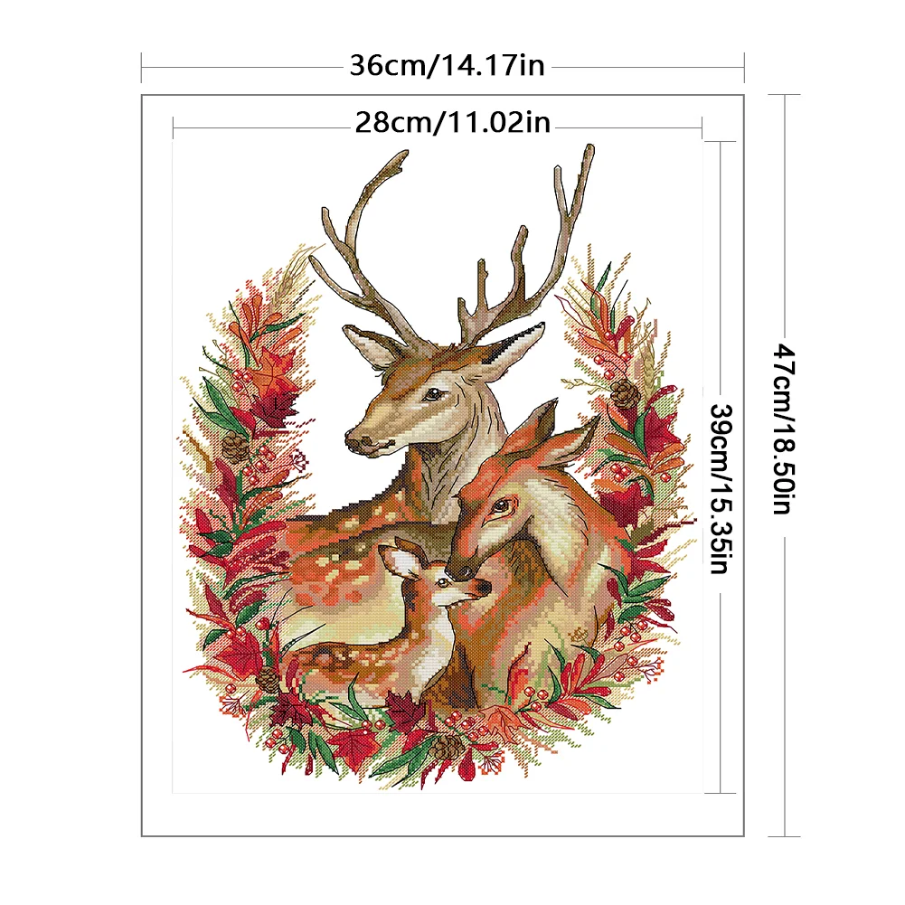DIY Stamped Cross Stitch 14CT Partial Embroidery 36*47cm - Christmas Deer Family