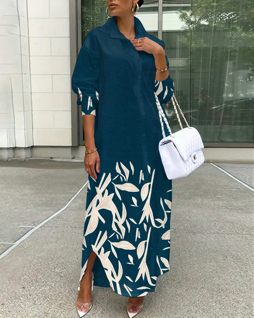 Hawaiian Flowers Print Loose Shirt Button Dress