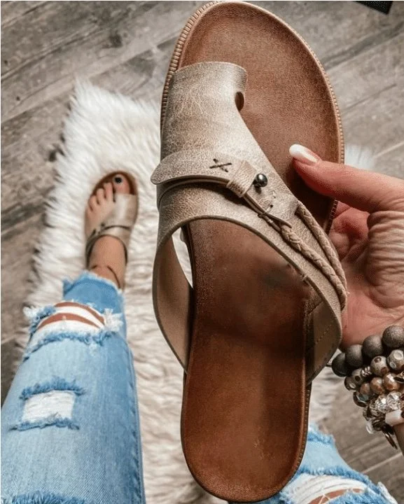 Summer Leather Orthopedic Sandals Flip Flop Beach Sandals Anti-slip