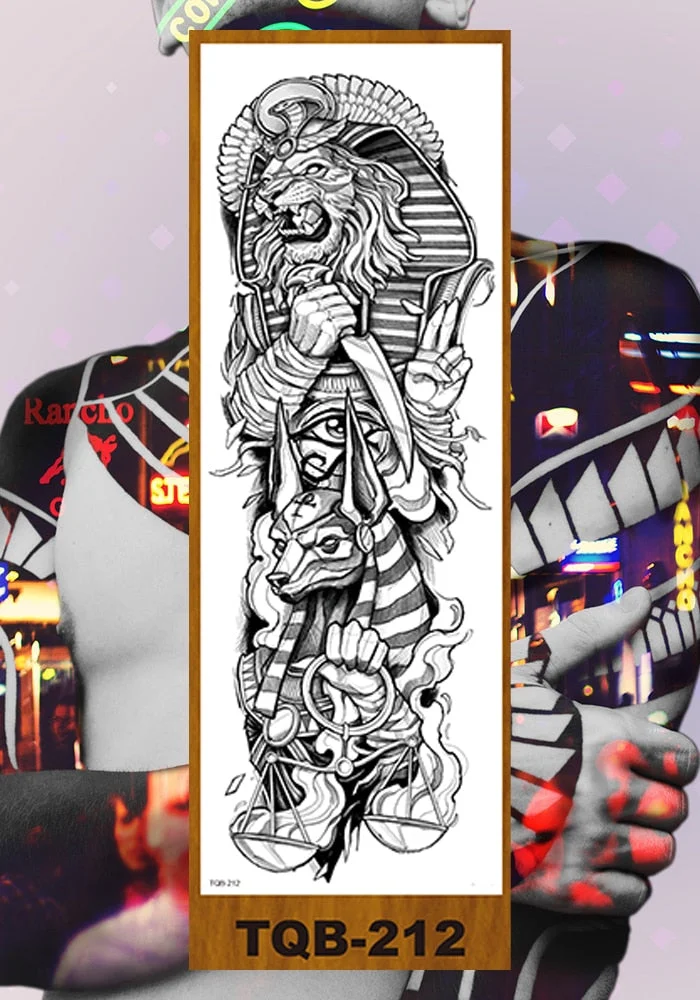 Full Flower Arm Temporary Tattoo Sticker Man Woman Body Leg Fake Tatoo Skull Night Demon Grim Reaper Good and Evil Waterproof