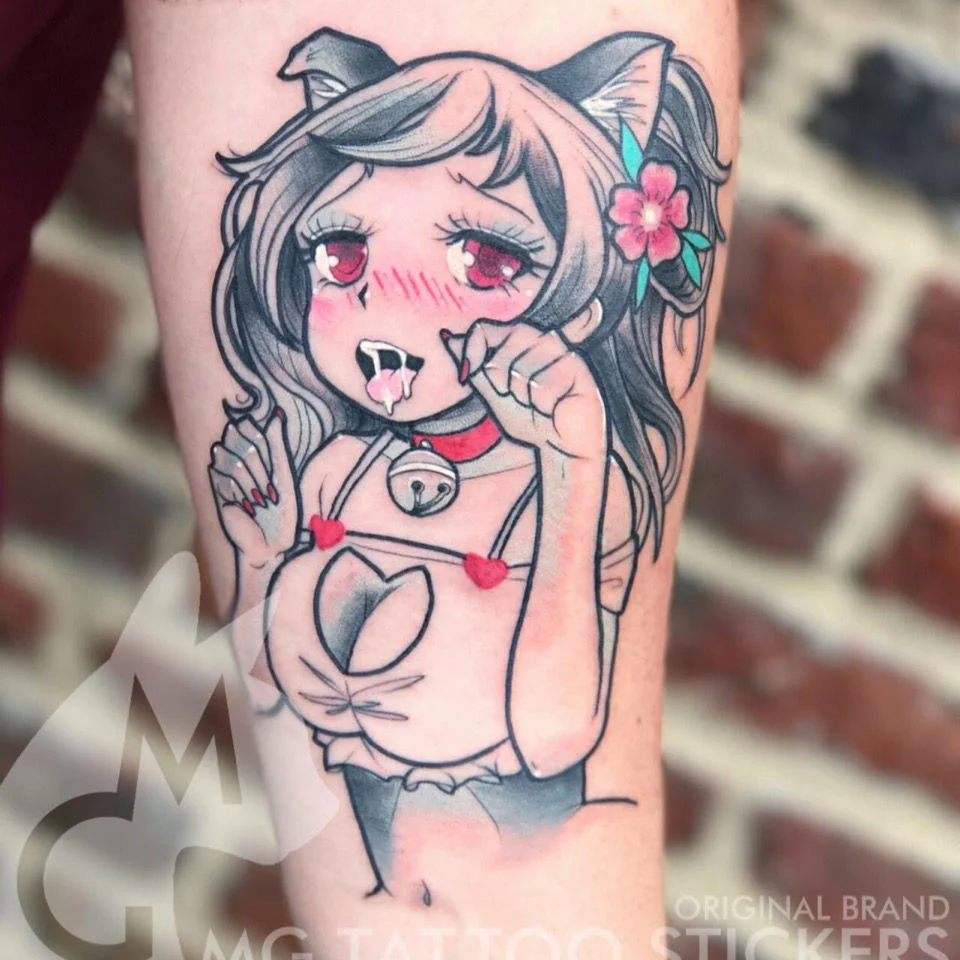 12*19cm Cute Cartoon Soft Cute Cat Girl Funny Maid Sweetheart Tattoo Stickers