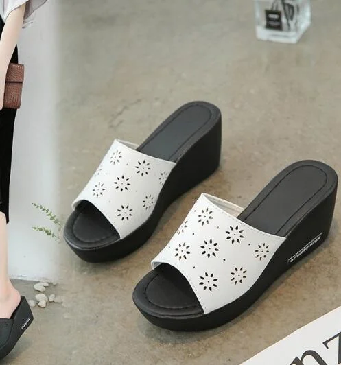 Qengg New Summer Slippers Women Platform Sandals Shoes Woman Slides Beach Platform Slip-on Round Toe White Flip Flops W05