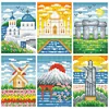 6pcs Scenery DIY Mini Round Diamond Painting Set 14x19cm