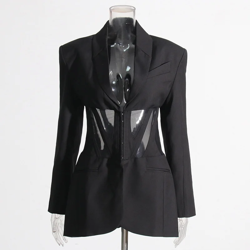 Zingj Advanced V-Neck Small Suit 2025 Summer New Temperament Design Girded Waist Splicing Coat Woman