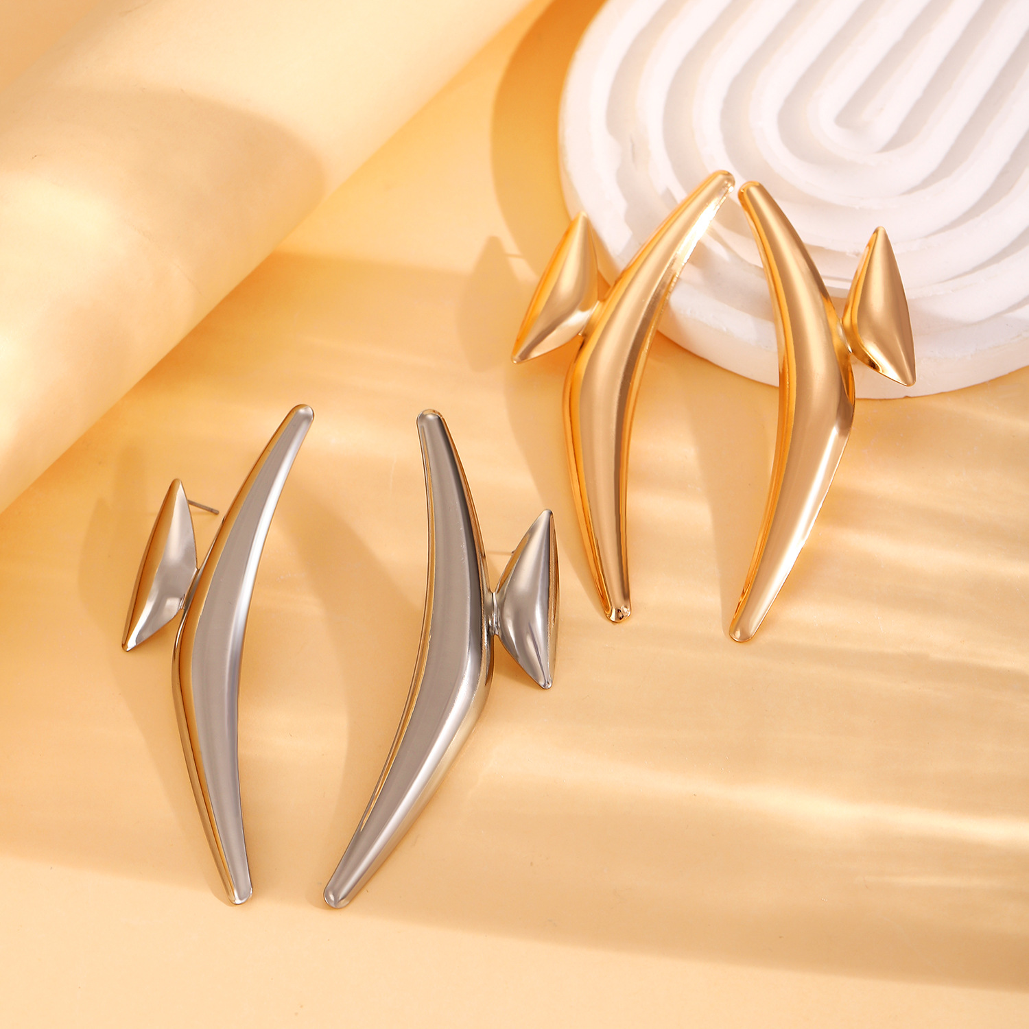 Exaggerated Geometric Triangle Gold-Plated Earrings