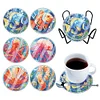 (US Local)6 PCS Acrylic Washable Diamond Painting Coasters Kits with Holder (Sea Animal)