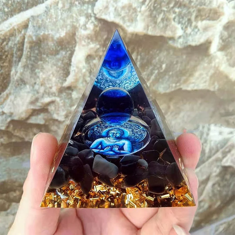 Blue Quartz with Obsidian Orgone Pyramid