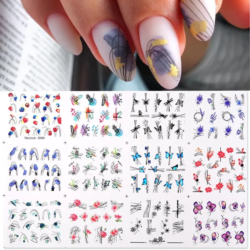 12pcs Valentines Manicures Love Letter Flower Sliders For Nails Inscriptions Nail Art Decoration Water Sticker Tips BN1489-1500