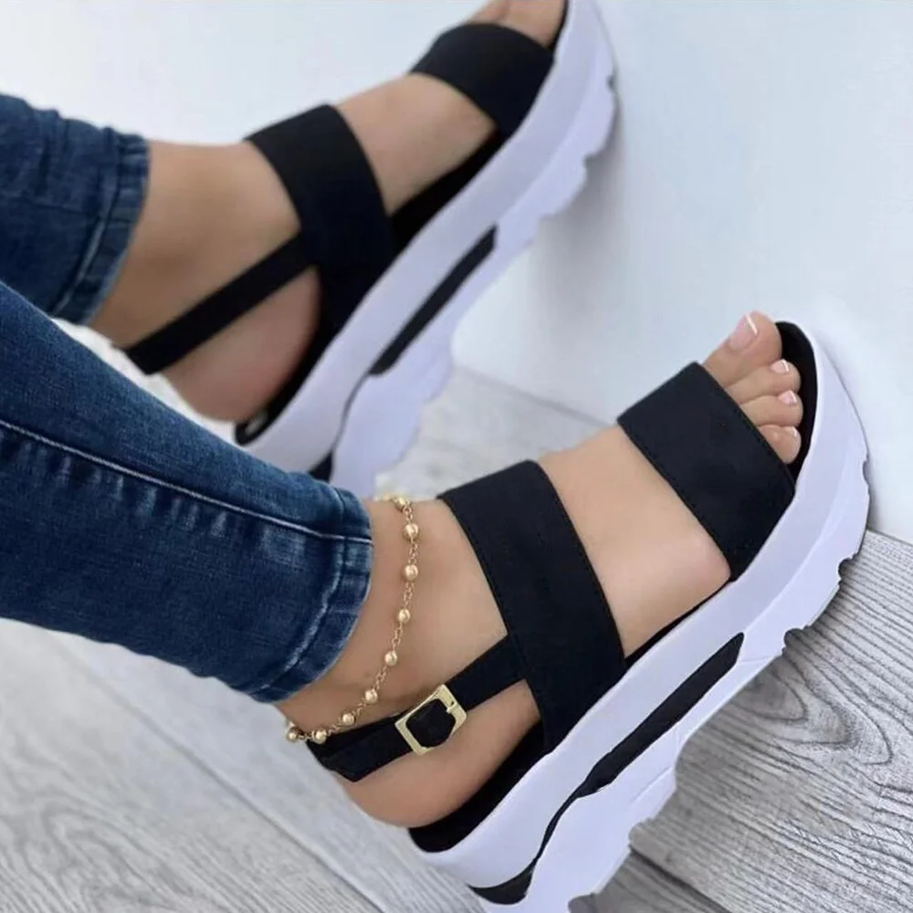 Qengg 2022 New Ladies Sandals Fashion Ladies Platform Wedge Sandals Ladies Summer Sandals Buckle Non-Slip Beach Sandals Ladies Sandals
