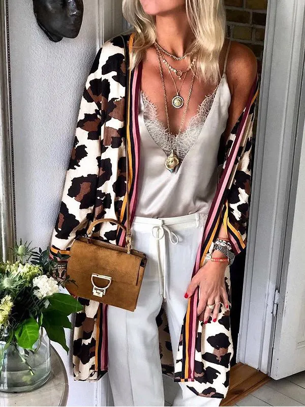 Cardigans Casual Leopard Print Long Sleeve Cardigan for Women