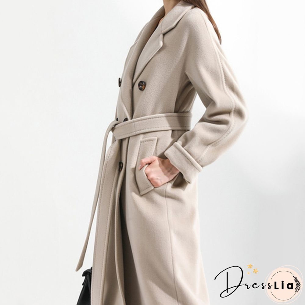 Double-breasted Double-sided Cashmere Coat Women's Long Wool Casual Coat