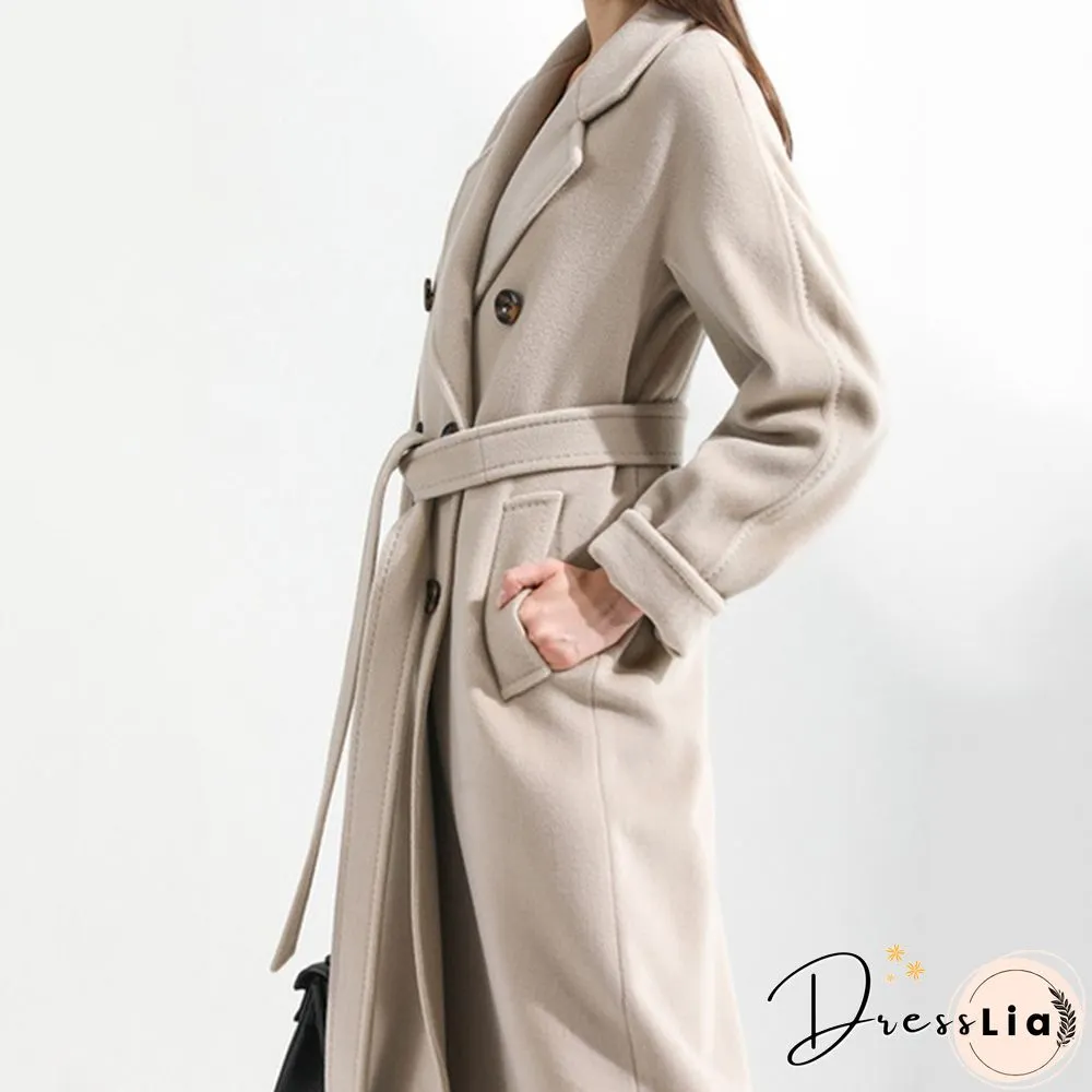 Double-breasted Double-sided Cashmere Coat Women's Long Wool Casual Coat