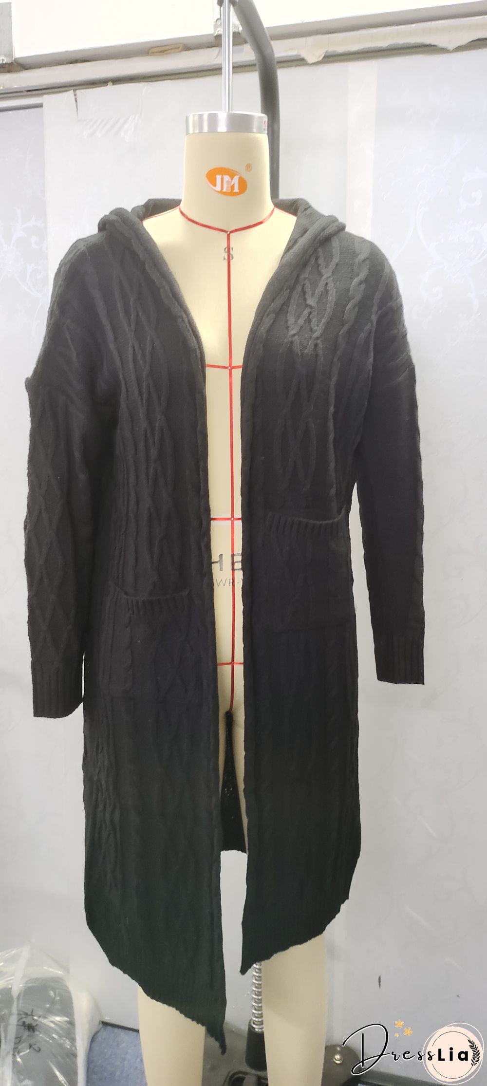 Hooded Solid Knitted Long Cardigan Twist Sweater Coat