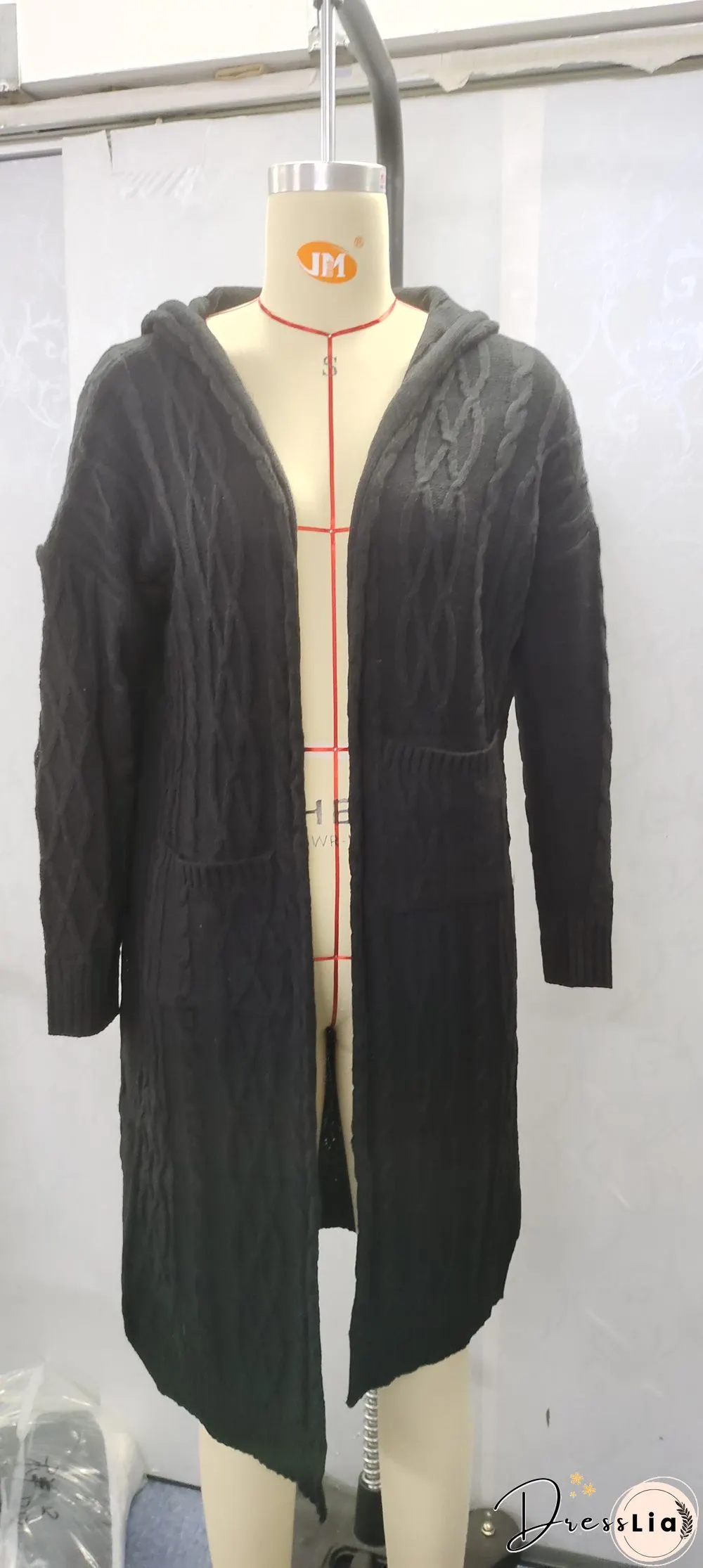 Hooded Solid Knitted Long Cardigan Twist Sweater Coat