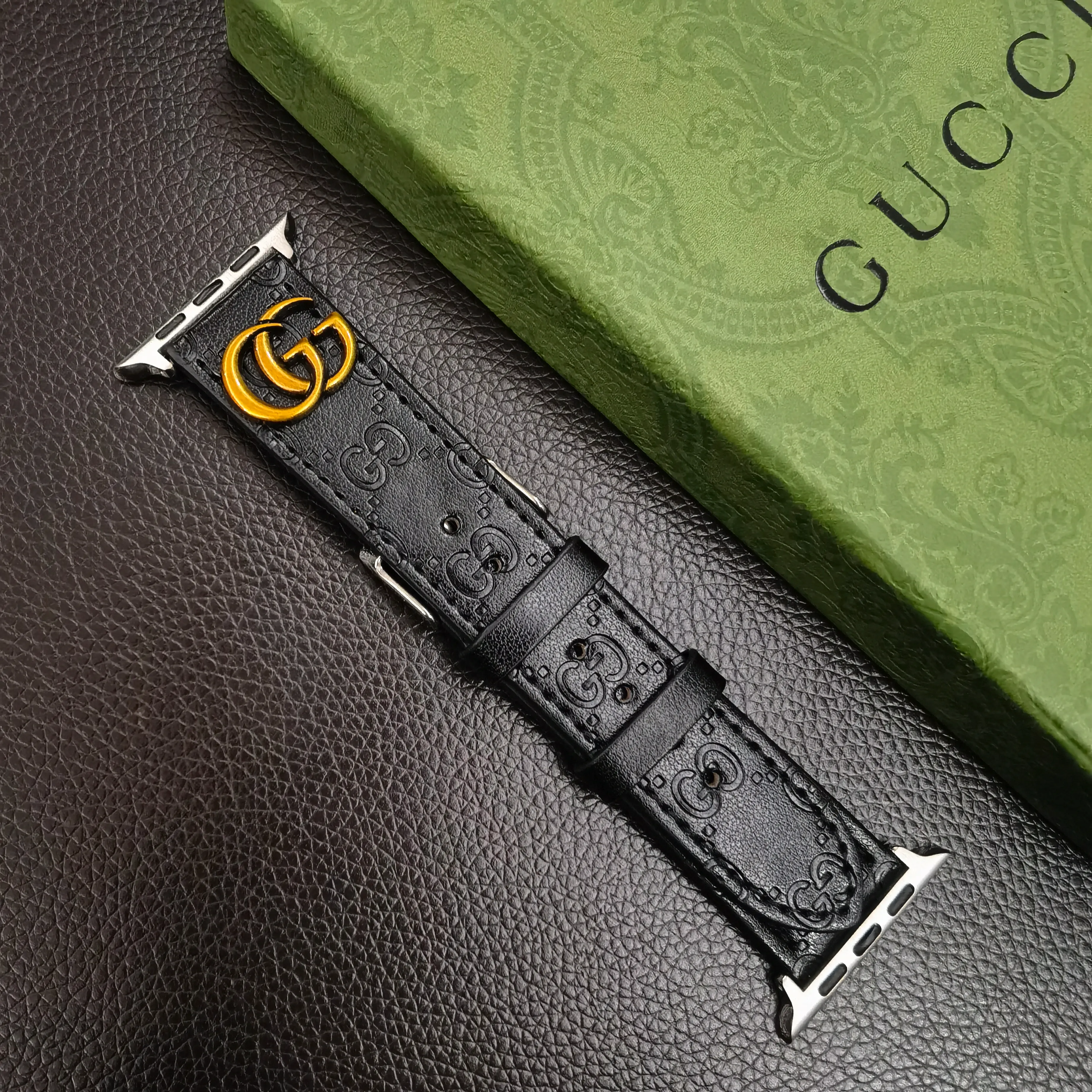 OPHIDIA GG Metal Monogram Gucci Leather Apple Watch Band