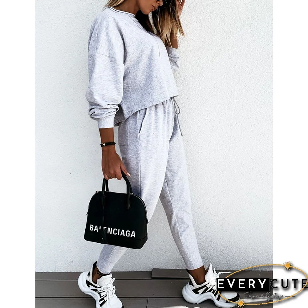 White Sports Sweatshirt with Jogging Pants 2pcs Set