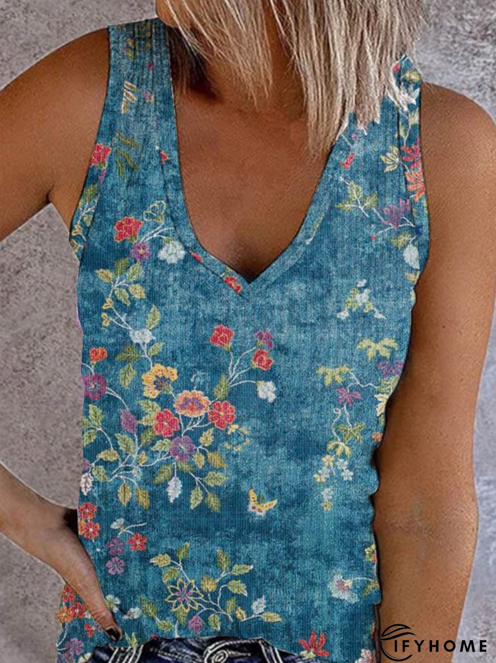 Boho V Neck Paisley Cotton-Blend Tank & Cami | IFYHOME