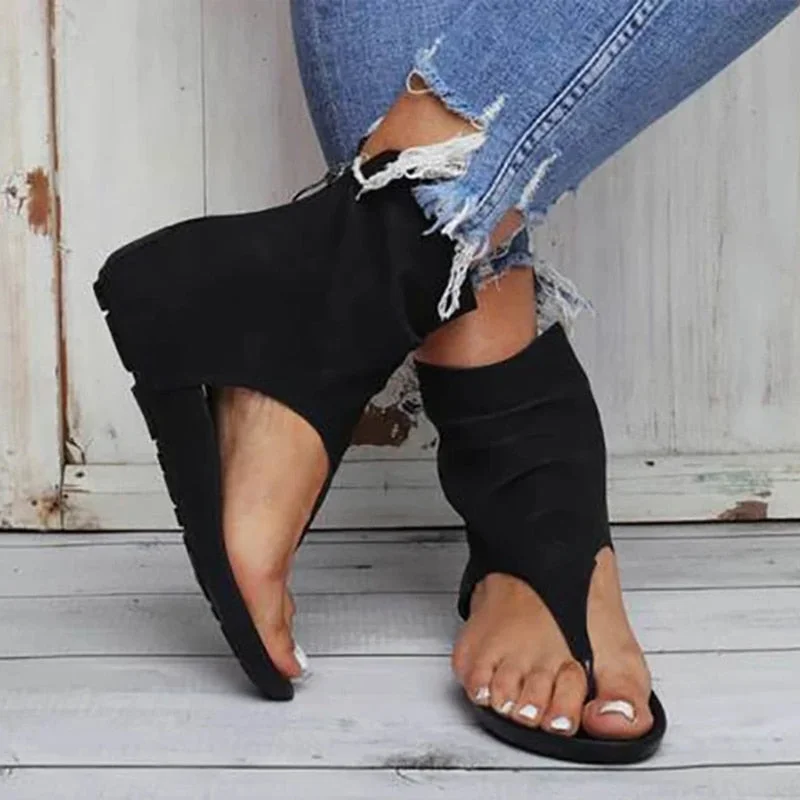 Ladies Sandals Clip Toe Flat Women Platform PU Leather Gladiator Shoes Summer Female Flip Flop Zipper Plus Size Casual Woman