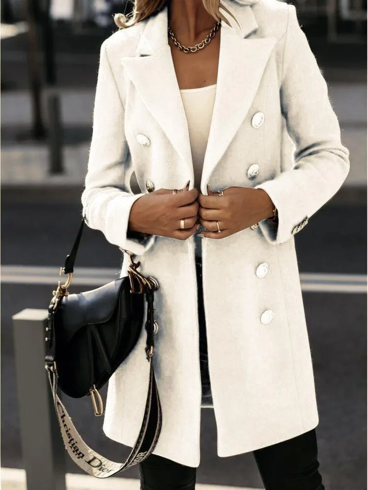 Lapel Slim Plain Long Coat