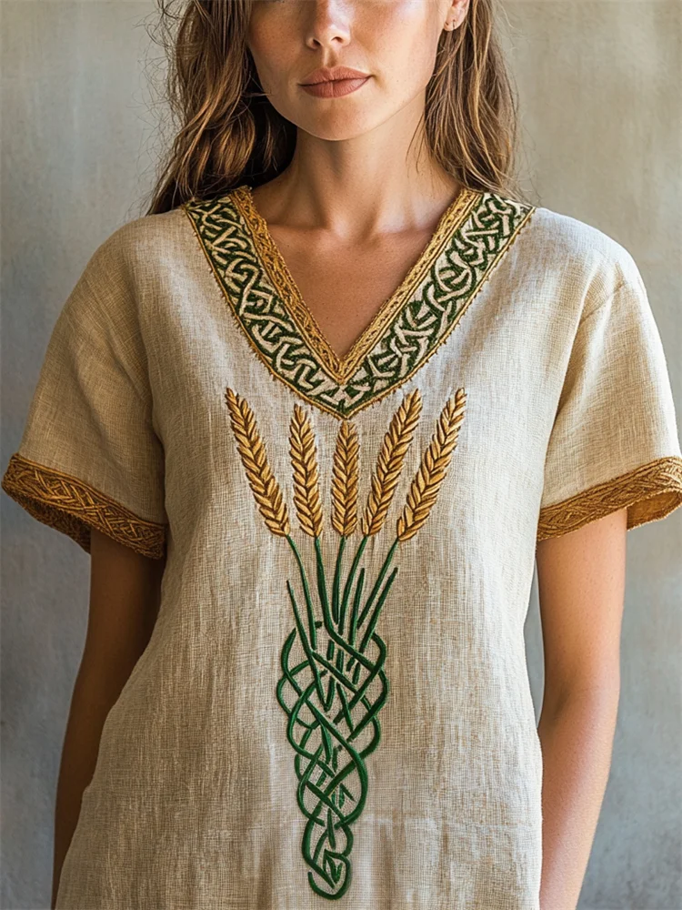 Utbros Lammas Wheat Irish Celtic Embroidered Linen Tunic