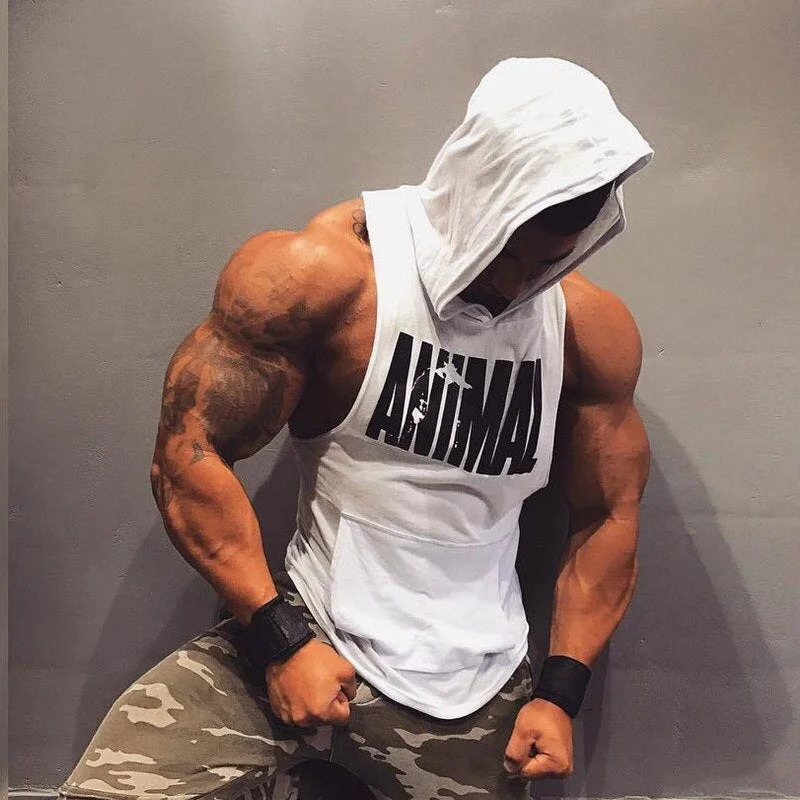 Aonga 2022 New Men Bodybuilding Cotton Tank Top Gyms Fitness Hooded Vest Sleeveless Shirt Summer Casual Fashion Workout Brand Clothing