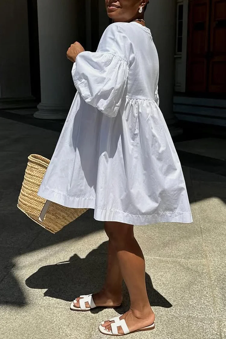 Plus Size Vacation Black Casual Round Neck Lantern Sleeve Half Sleeve Mini Dresses