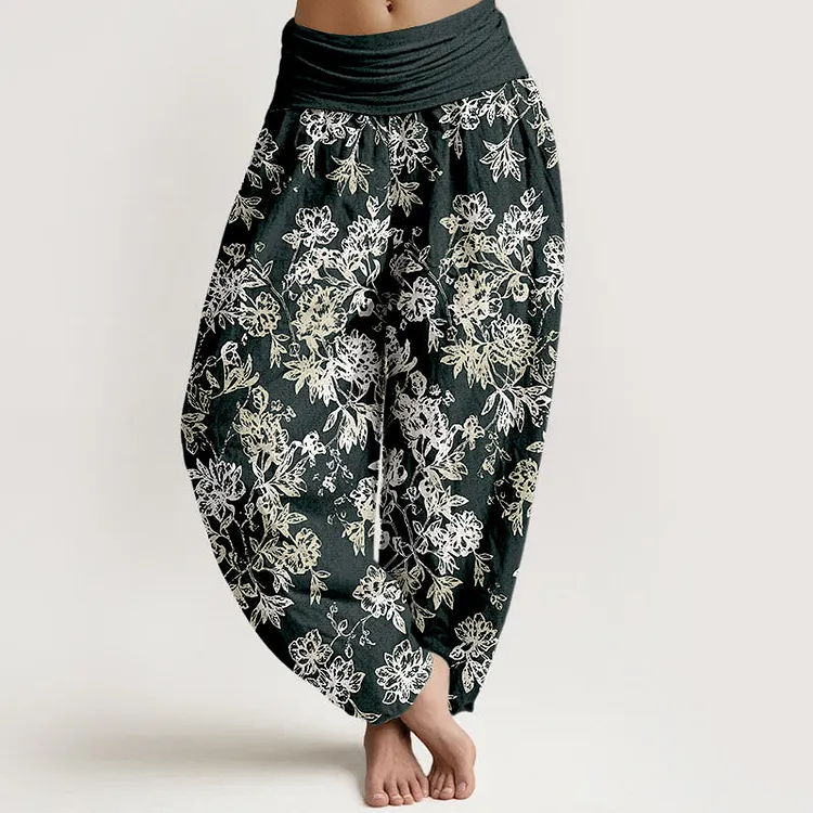 Cotton Retro Layered Petals Pattern Women's Elastic Waist Harem Pants