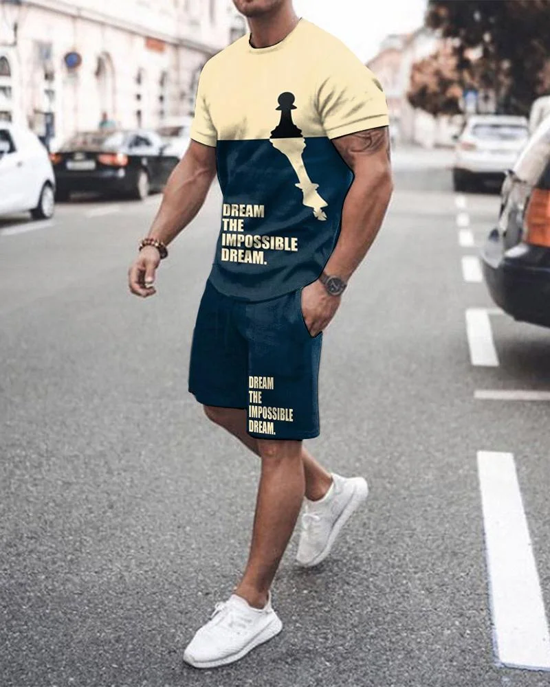 Men's Sports Beige-blue King Printed Shorts Suit