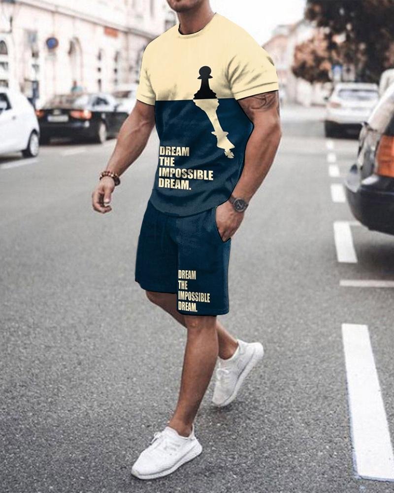 Men's Sports Beige-blue King Printed Shorts Suit