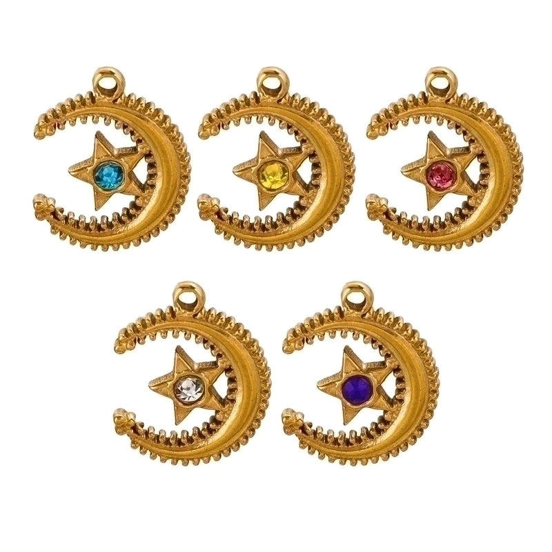 5 Pcs/package Retro Star Moon Stainless Steel Plating Inlay Pendant Jewelry Accessories