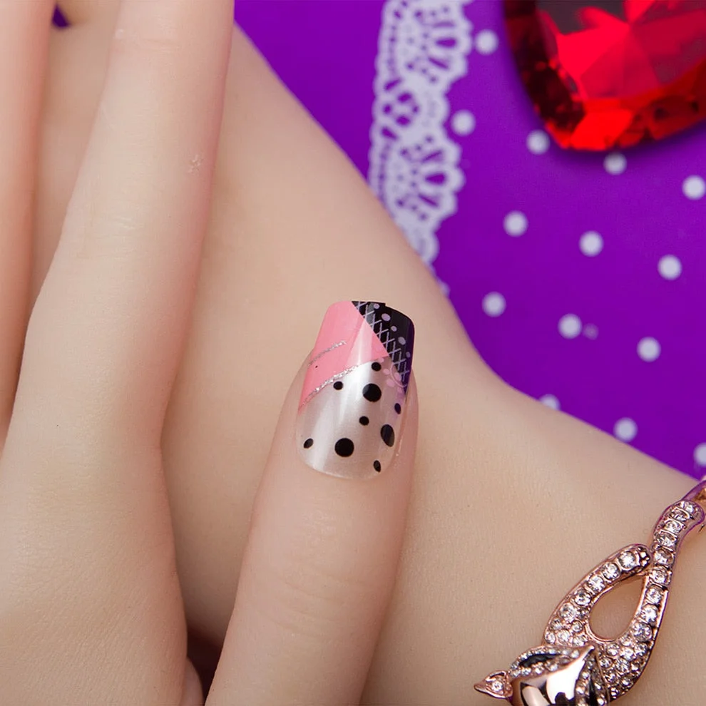 Fashion 24pc/set 10 Sizes Fake Nails Full Cover French False Nail Tips With Double-Sided Nail Adhesive Sticker 254-Nail Inspo