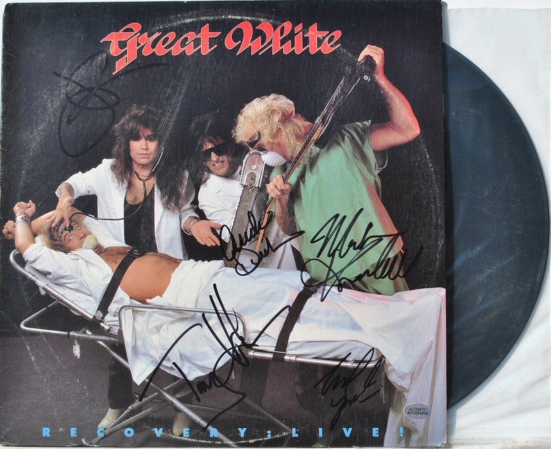 GREAT WHITE RECOVERY Live Signed Album X5 Jack Russell, Mark Kendall, Audie Desbrow, Tony Montana, Michael Lardie wcoa