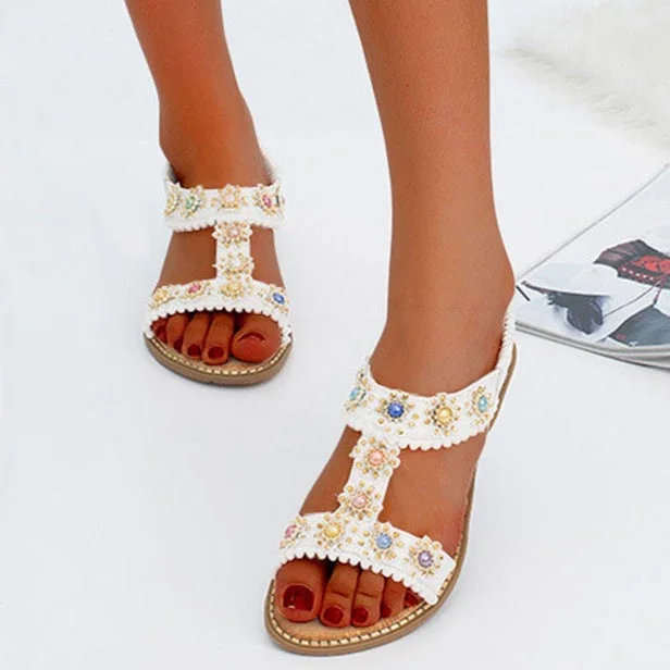 Bohemian Colored Pearls Comfortable Flat Sandals