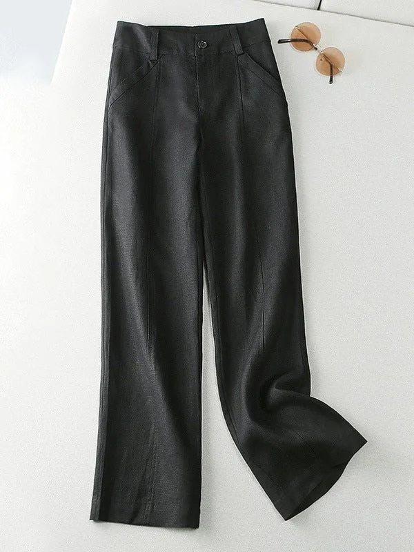 Loose Linen High Waist Solid Versatile Pants