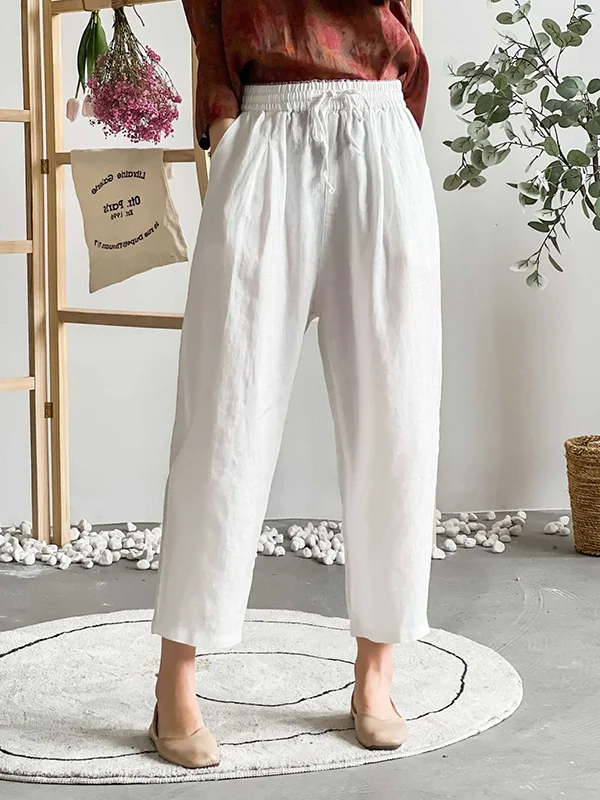 Loose Elasticity Solid Color Casual Pants Bottoms Ninth Pants