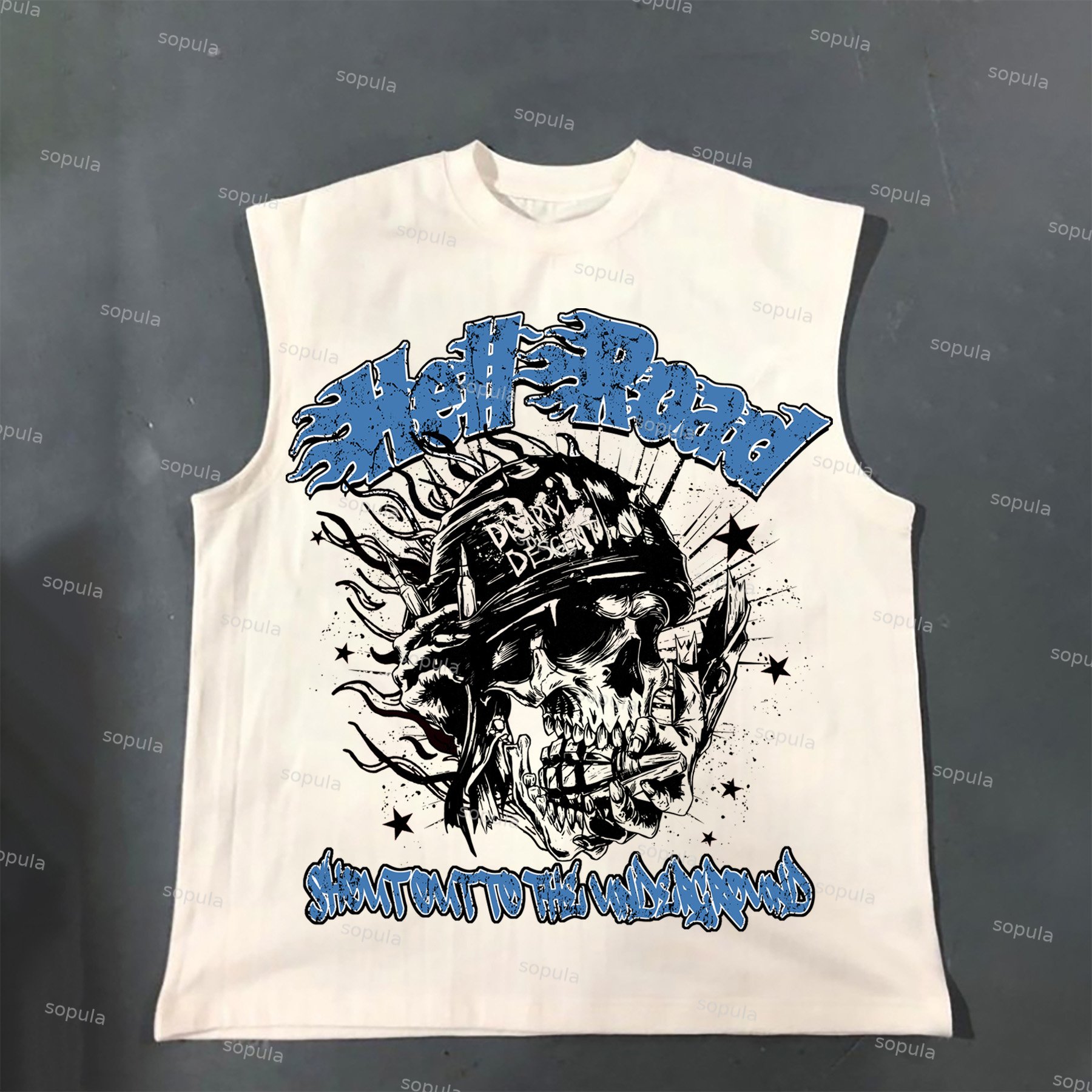 Casual Hell Road Flame Skeleton Print Cotton Tank Top - SOPULA