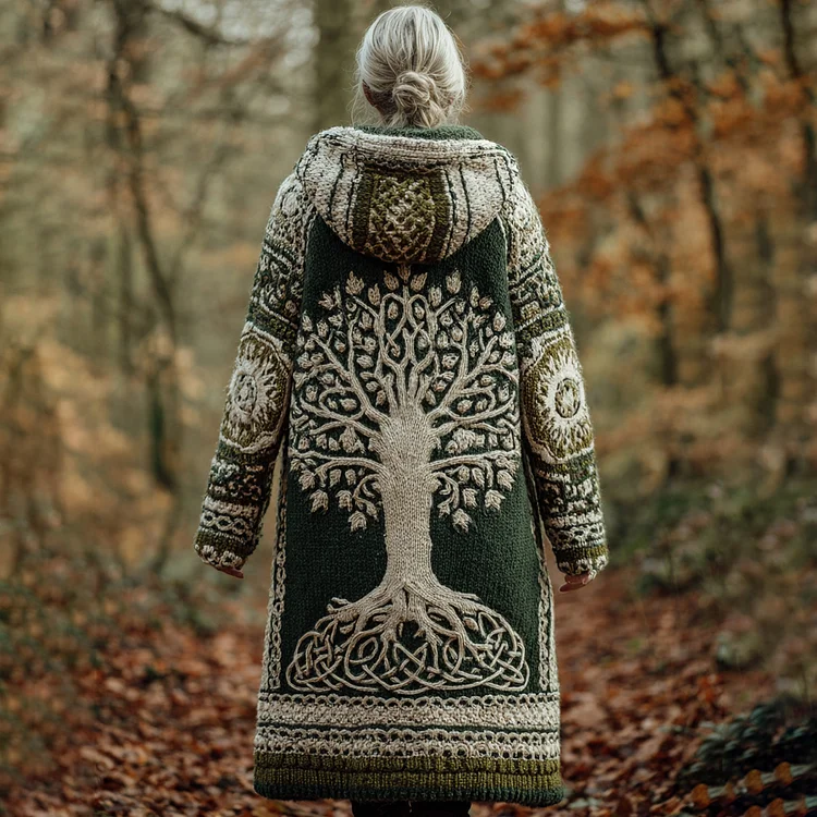Celtic Knot Irish Tree Of Life Art Women's Hooded Knit Cardigan